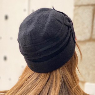 Black Cap t57 Headdress Hat Wool Vintage Fashion Woman Man Italy N8559