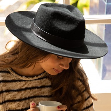 Fedora pălărie de lână din fetru de lână Culoare neagră Austin - - - Raceu Hats