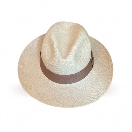 white hat with brown band