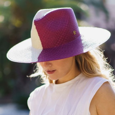 Pălărie Panama Hat Bicolor Natural/Purple TAO - Pălării pentru femei - - - Raceu Hats