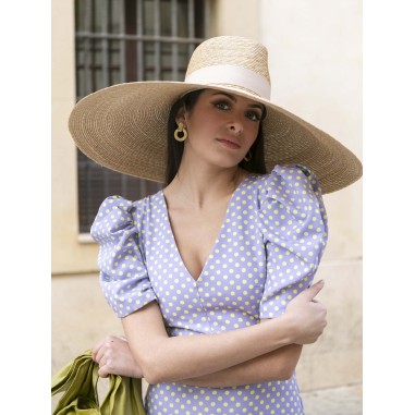 Extra Large Wide Brim Wedding Guest Hat with Beige Ribbon - Fedora Style