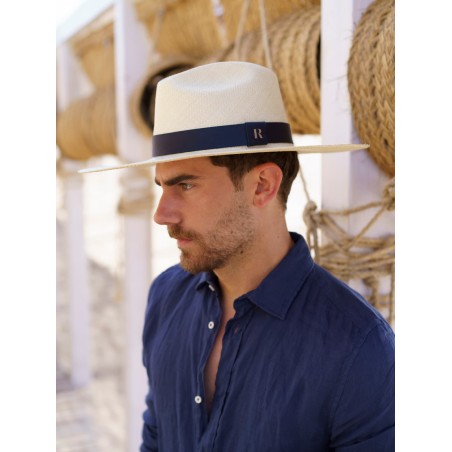 Sombrero Panamá Hombre Cinta Piel Azul Marino SOHO Elegante y