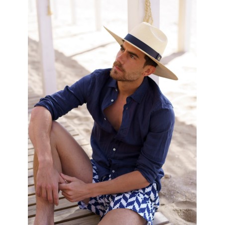Panama Hat for Men with Navy Blue Leather Band - Elegant and