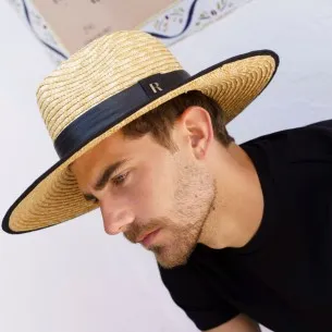 Wheat Straw Hat With Black Leather Band Vermont - Straw Hats
