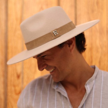 Beige Borsalino Hat in 100% Wool Felt with Matching Grosgrain Ribbon - Men's Hats - Raceu Hats