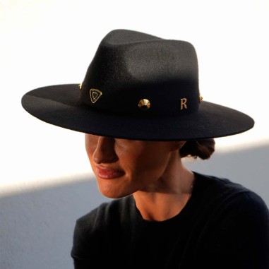 Women's Black Wool Felt Hat with Medium Brim - Brim 9.5 cm and crown 10 cm - Raceu Hats