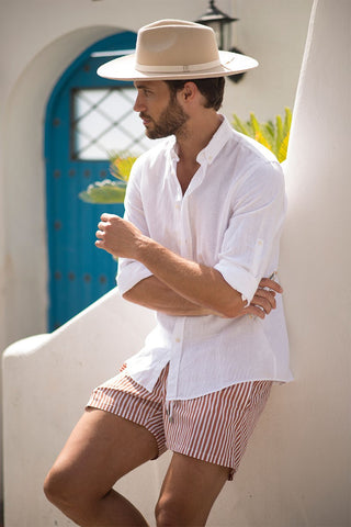 Sombrero Fedora en color crema de ala amplia para hombre