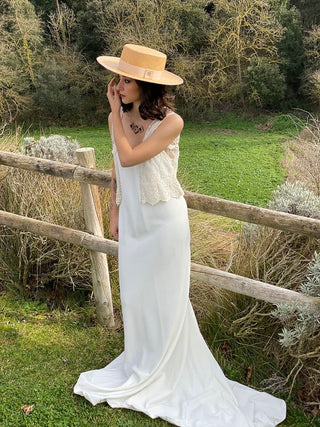 Sombrero de Novia Canotier Panamá Padua color Miel - Sombreros Panamá Estilo Canotier