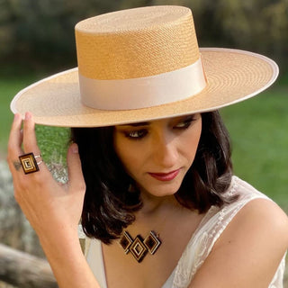 Sombrero de Novia Canotier Panamá Padua color Miel - Sombreros Panamá Estilo Canotier