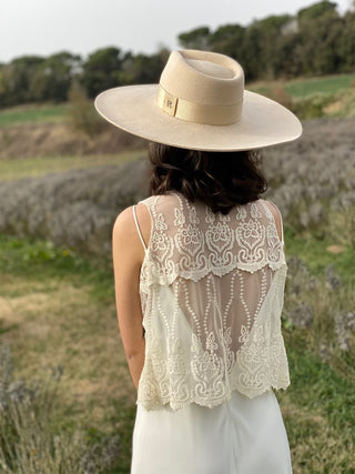 Sombrero de Novia Ala Ancha y Rígida Colorado color Beige - Fieltro de Lana