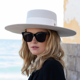 Sombrero Fieltro Ala Ancha Canotier Torino Blanco Roto - Copa y Ala Rígida - Raceu Hats