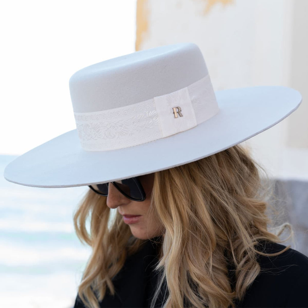 Torino Off White Wool Felt Canotier Hat - Crown and Brim rigid- Raceu Hats