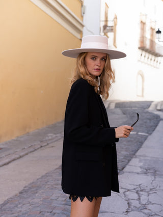 Sombrero Fieltro Ala Ancha Canotier Torino Blanco Roto - Copa y Ala Rígida - Raceu Hats