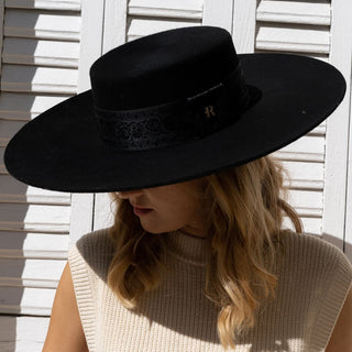 Sombrero Canotier Fieltro de Lana Toledo Ala Ancha y Rígida color Negro Raceu Hats