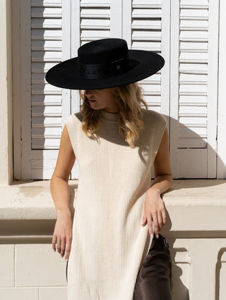 Sombrero Canotier Fieltro de Lana Toledo Ala Ancha y Rígida color Negro Raceu Hats