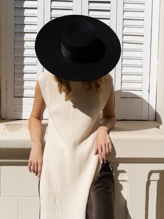 Sombrero Canotier Fieltro de Lana Toledo Ala Ancha y Rígida color Negro Raceu Hats