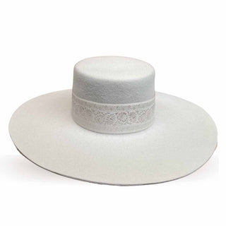 Sombrero Fieltro Ala Ancha Canotier Torino Blanco Roto - Copa y Ala Rígida - Raceu Hats