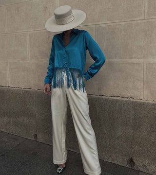 Sombrero Invitada Boda Estilo Canotier Ala Ancha Blanco Roto - Torino - Copa y Ala Rígida - Raceu Hats