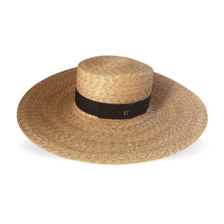 Sombrero Mujer Estilo Canotier Ala Ancha con Cinta Negra Grosgrain Raceu Hats