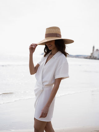 Sombrero Belair Ala Ancha de Paja Cosida decorado con Cinta Marrón Raceu Hats