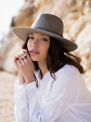 Sombrero de Paja Florida Gris - Estilo Fedora - Raceu Hats