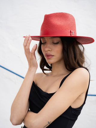 Sombrero de Paja Florida Rojo - Estilo Fedora - Raceu Hats