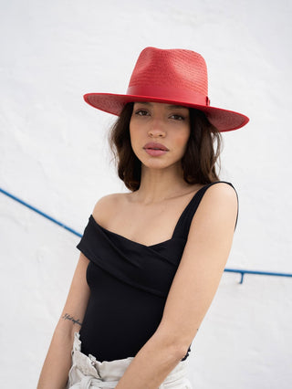 Sombrero de Paja Florida Rojo - Estilo Fedora - Raceu Hats