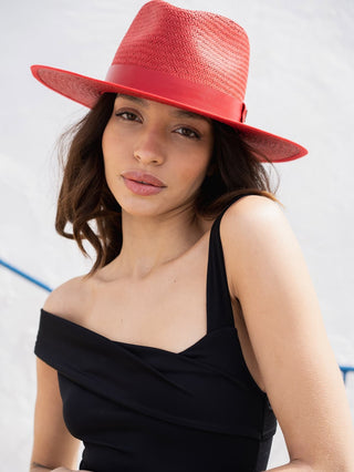 Sombrero de Paja Florida Rojo - Estilo Fedora - Raceu Hats