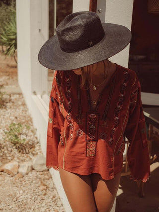 Sombrero de Palma Mejicana en color Negro - Estilo Fedora Ala Ancha - Raceu Hats