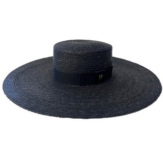 Sombrero Canotier Ala Extra Ancha Negro RIVIERE - Raceu Hats