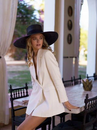 Sombrero Canotier Ala Extra Ancha Negro RIVIERE - Raceu Hats