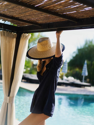 Sombrero de Paja de Trigo Ala Ancha Color Natural Borde Negro SILEMA - Raceu Hats