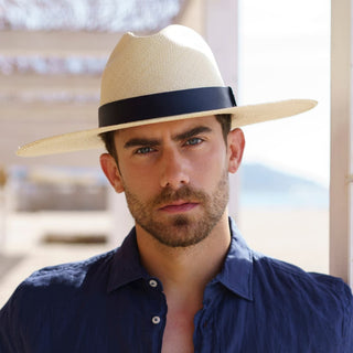 Sombrero Panamá Hombre Original con Cinta Piel Azul Marino - SOHO - Raceu Hats