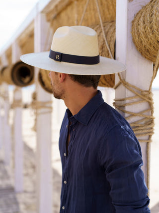 Sombrero Panamá Hombre Original con Cinta Piel Azul Marino - SOHO - Raceu Hats
