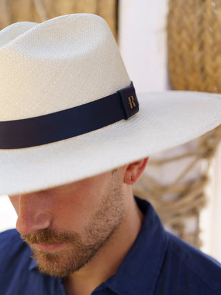 Sombrero Panamá Hombre Original con Cinta Piel Azul Marino - SOHO - Raceu Hats