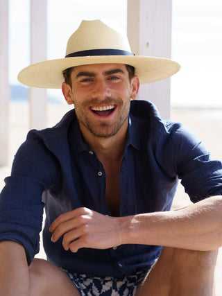 Sombrero Panamá Hombre Original con Cinta Piel Azul Marino - SOHO - Raceu Hats