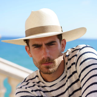 Sombrero Panamá Hombre Cinta Piel Azul Marino SOHO Raceu Hats