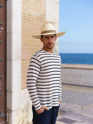 Sombrero Panamá Hombre Cinta Piel Azul Marino SOHO Raceu Hats