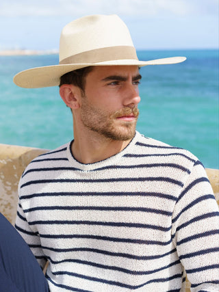 Sombrero Panamá Original y Auténtico de Ala Ancha con Cinta de Piel en color Taupe Raceu Hats