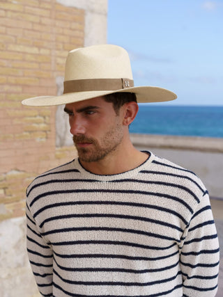 Sombrero Panamá Hombre Cinta Piel Azul Marino SOHO Raceu Hats