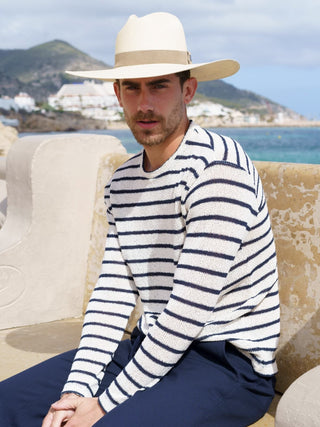 Sombrero Panamá Hombre Cinta Piel Azul Marino SOHO Raceu Hats