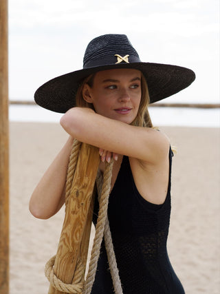 Sombrero Fedora Ala Ancha de Paja color Negro LEFKA - Raceu Hats