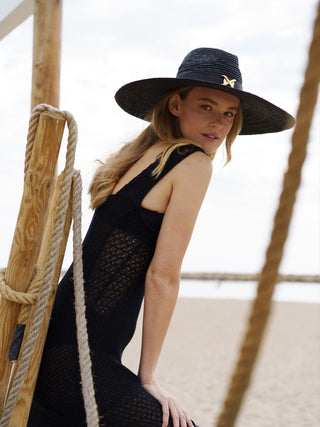 Sombrero Fedora Ala Ancha de Paja color Negro LEFKA