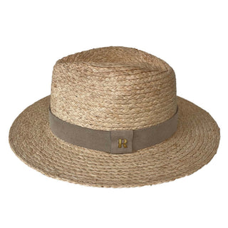 Sombrero Fedora de Ala Corta hecho en 100% Raffia Natural - Cinta Piel Gris - Raceu Hats