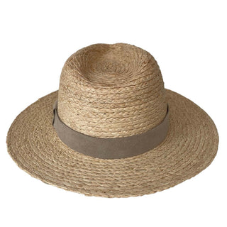 Sombrero Fedora de Ala Corta hecho en 100% Raffia Natural - Cinta Piel Gris - Raceu Hats