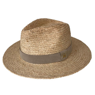 Sombrero Fedora de Ala Corta hecho en 100% Raffia Natural - Cinta Piel Gris - Raceu Hats