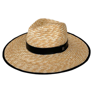 Sombrero de Paja de Trigo Natural para Mujer con Cinta de Piel Negra y Ribete en el Ala de color Negro - Raceu Hats