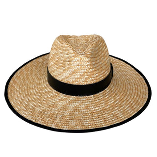 Sombrero de Paja de Trigo Natural para Mujer con Cinta de Piel Negra y Ribete en el Ala de color Negro - Raceu Hats