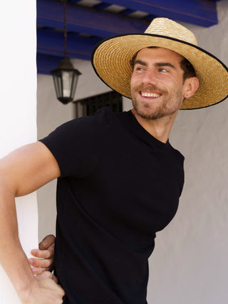 Sombrero de Paja de Trigo con Cinta de Piel Negra - Raceu Hats