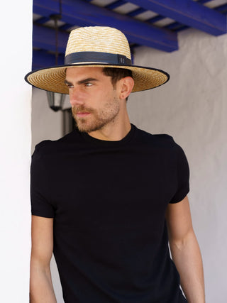 Sombrero de Paja de Trigo con Cinta de Piel Negra - Raceu Hats